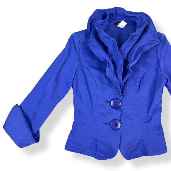 90's purple extravagant  evening fitted blouse blazer with unique double collar - Picture 10 of 16